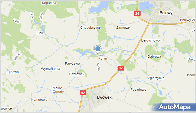 mapa Konina, Konin gmina Lwówek na mapie Targeo