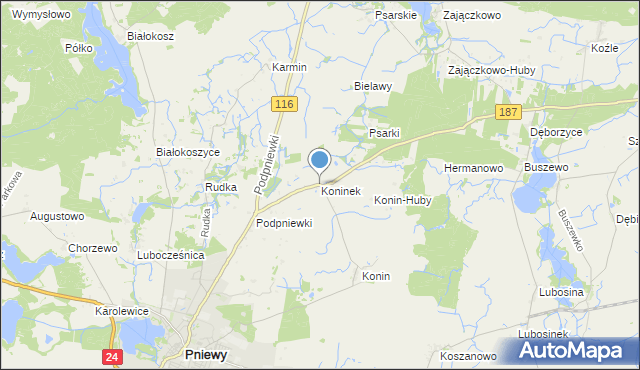 mapa Koninek, Koninek gmina Pniewy na mapie Targeo