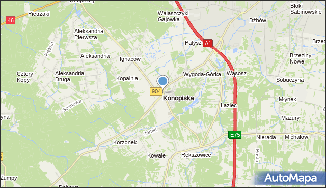 mapa Konopiska, Konopiska powiat częstochowski na mapie Targeo