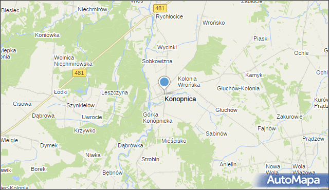 mapa Konopnica, Konopnica powiat wieluński na mapie Targeo