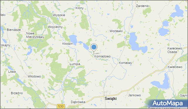 mapa Konradowo, Konradowo gmina Świątki na mapie Targeo