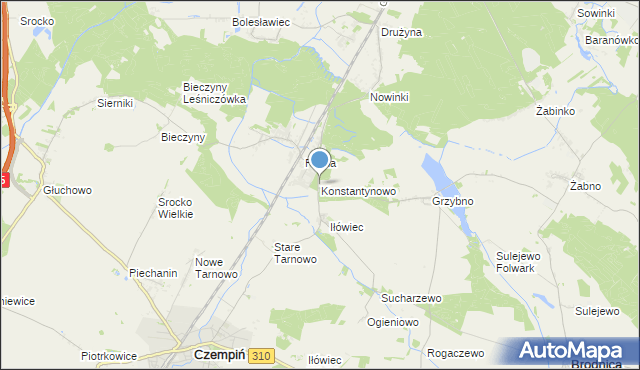 mapa Konstantynowo, Konstantynowo gmina Mosina na mapie Targeo