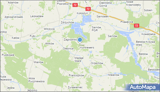 mapa Kontrewers, Kontrewers gmina Dalików na mapie Targeo