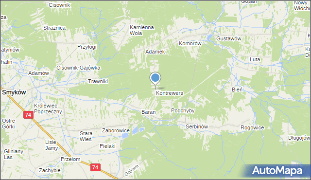 mapa Kontrewers, Kontrewers gmina Mniów na mapie Targeo
