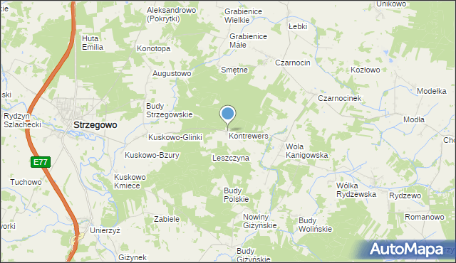 mapa Kontrewers, Kontrewers gmina Strzegowo na mapie Targeo