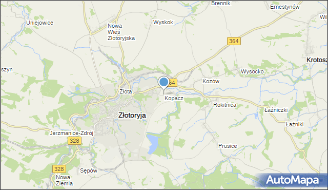 mapa Kopacz, Kopacz gmina Złotoryja na mapie Targeo