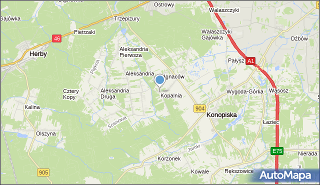 mapa Kopalnia, Kopalnia gmina Konopiska na mapie Targeo
