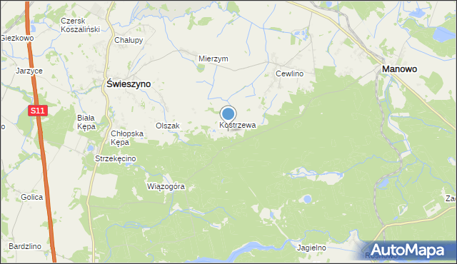 mapa Kopanica, Kopanica gmina Manowo na mapie Targeo