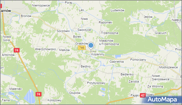 mapa Kopaniny, Kopaniny gmina Końskie na mapie Targeo