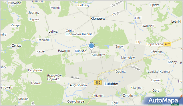 mapa Kopaniny, Kopaniny gmina Lututów na mapie Targeo