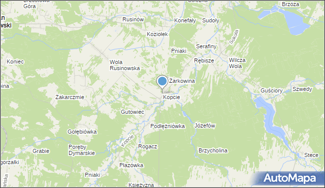 mapa Kopcie, Kopcie gmina Dzikowiec na mapie Targeo