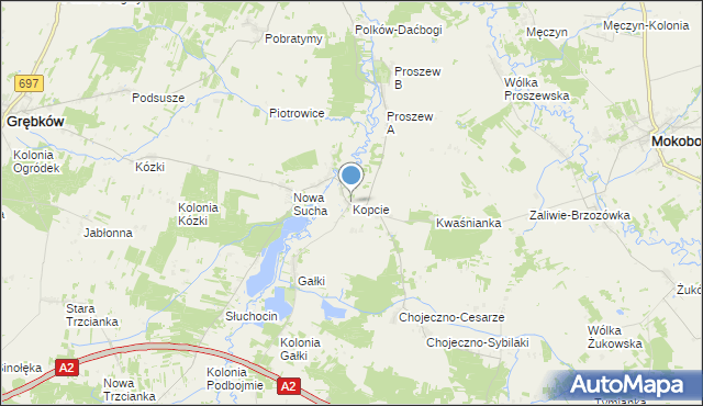 mapa Kopcie, Kopcie gmina Grębków na mapie Targeo