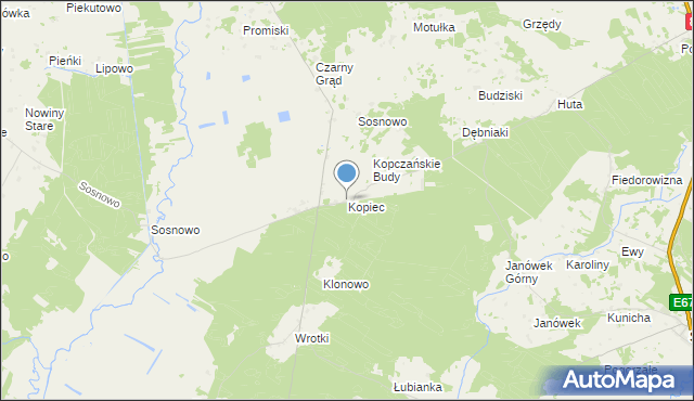 mapa Kopiec, Kopiec gmina Sztabin na mapie Targeo