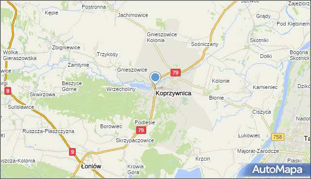 mapa Koprzywnica, Koprzywnica powiat sandomierski na mapie Targeo