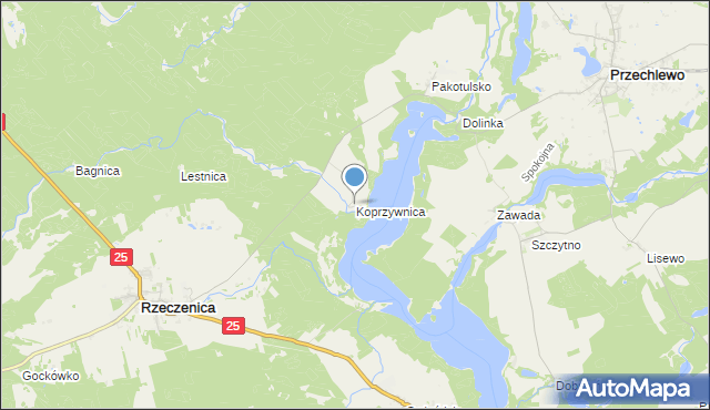 mapa Koprzywnica, Koprzywnica gmina Przechlewo na mapie Targeo