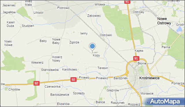 mapa Kopy, Kopy gmina Krośniewice na mapie Targeo