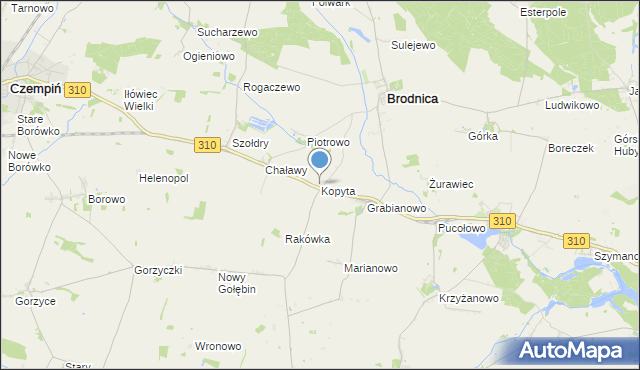 mapa Kopyta, Kopyta gmina Brodnica na mapie Targeo