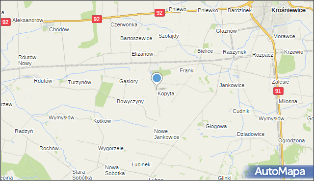 mapa Kopyta, Kopyta gmina Krośniewice na mapie Targeo