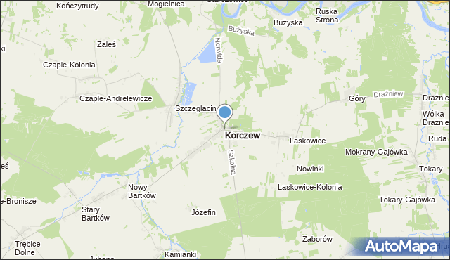 mapa Korczew, Korczew powiat siedlecki na mapie Targeo