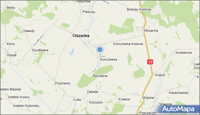 mapa Korczówka, Korczówka gmina Olszanka na mapie Targeo