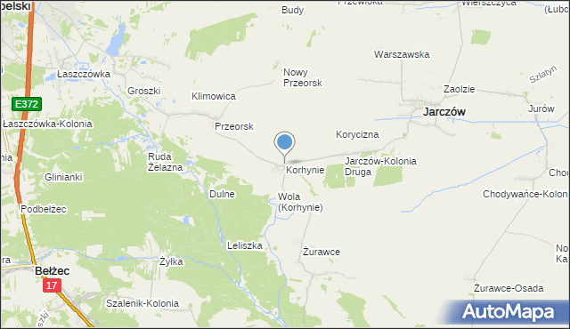 mapa Korhynie, Korhynie na mapie Targeo