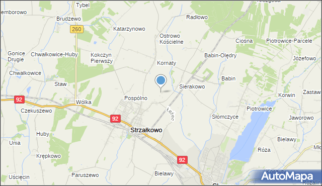 mapa Kornaty-Huby, Kornaty-Huby na mapie Targeo
