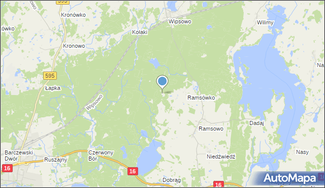 mapa Koronowo, Koronowo gmina Barczewo na mapie Targeo