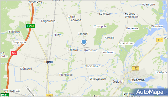 mapa Koronowo, Koronowo gmina Lipno na mapie Targeo