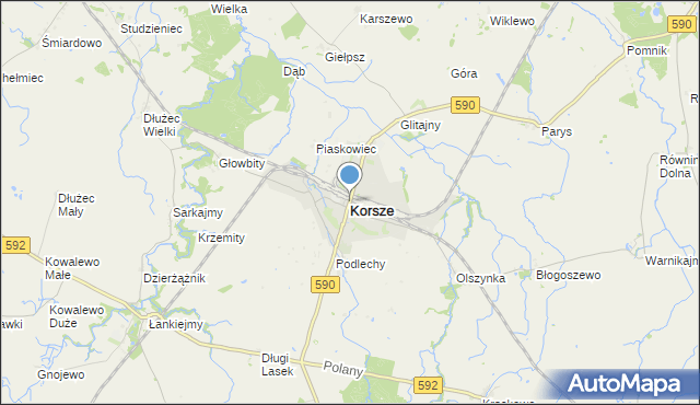 mapa Korsze, Korsze na mapie Targeo