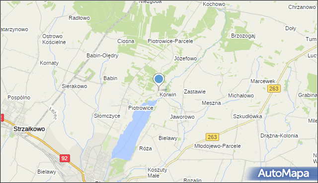 mapa Korwin, Korwin gmina Słupca na mapie Targeo