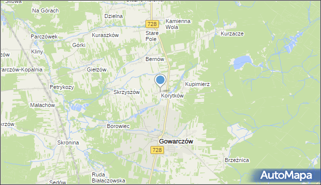 mapa Korytków, Korytków gmina Gowarczów na mapie Targeo