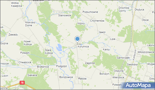 mapa Korytnica, Korytnica gmina Sobków na mapie Targeo