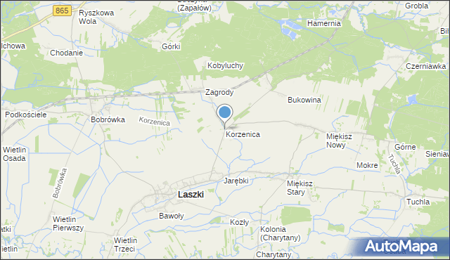 mapa Korzenica, Korzenica gmina Laszki na mapie Targeo