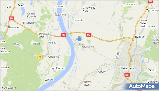 mapa Korzeniewo, Korzeniewo gmina Kwidzyn na mapie Targeo