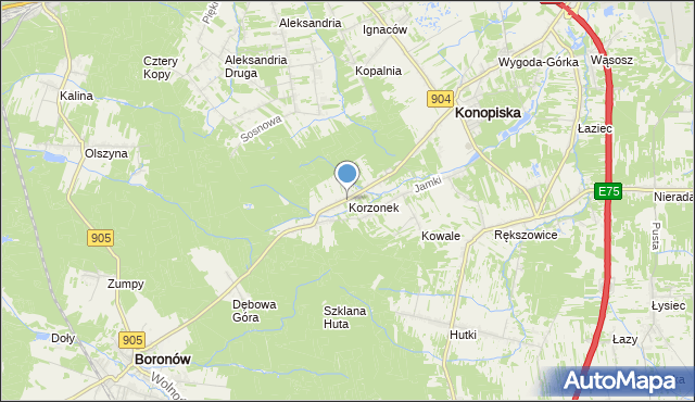 mapa Korzonek, Korzonek gmina Konopiska na mapie Targeo