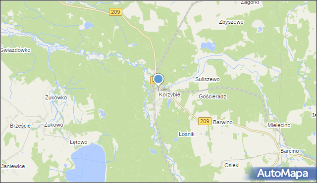 mapa Korzybie, Korzybie gmina Kępice na mapie Targeo