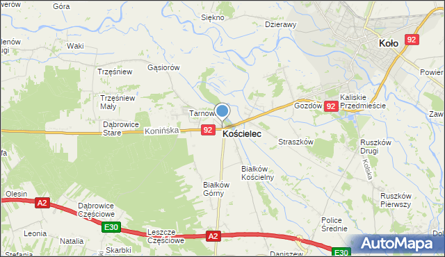 mapa Kościelec, Kościelec powiat kolski na mapie Targeo