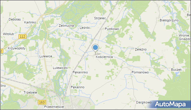 mapa Kościernica, Kościernica gmina Białogard na mapie Targeo