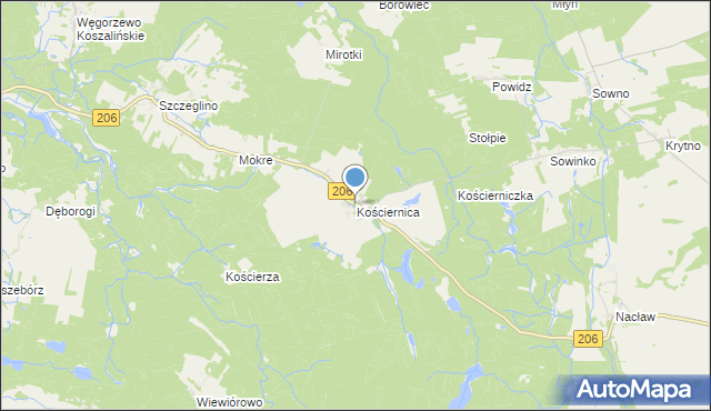 mapa Kościernica, Kościernica gmina Polanów na mapie Targeo