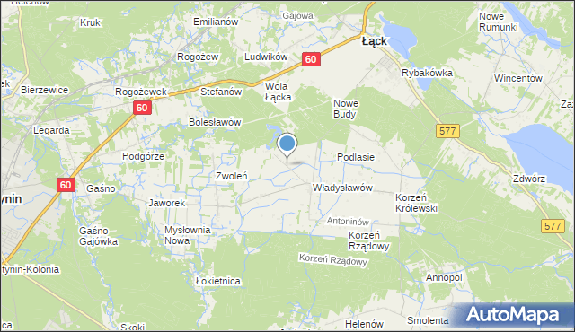 mapa Kościuszków, Kościuszków gmina Łąck na mapie Targeo