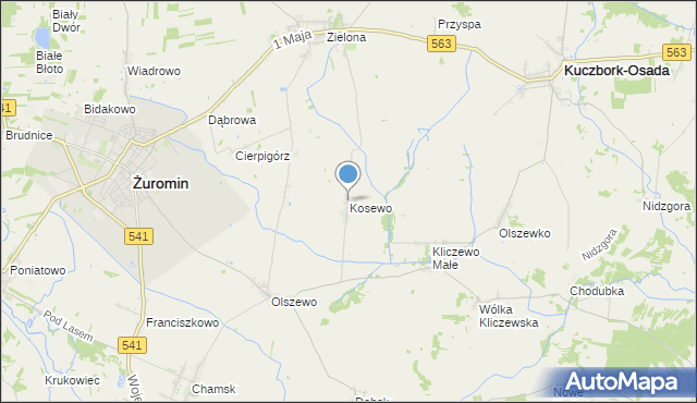 mapa Kosewo, Kosewo gmina Żuromin na mapie Targeo