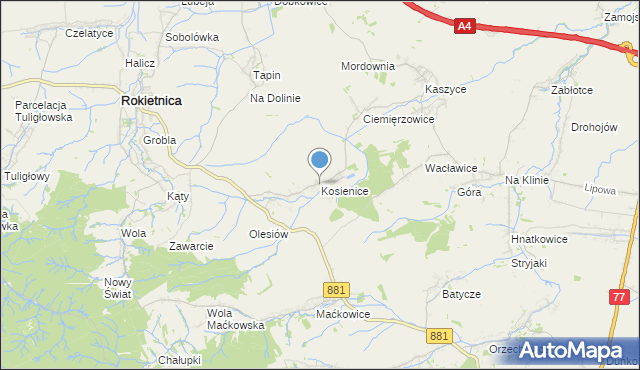 mapa Kosienice, Kosienice na mapie Targeo