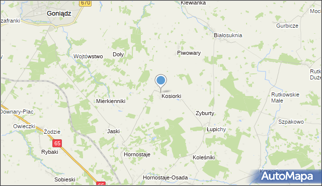 mapa Kosiorki, Kosiorki gmina Mońki na mapie Targeo