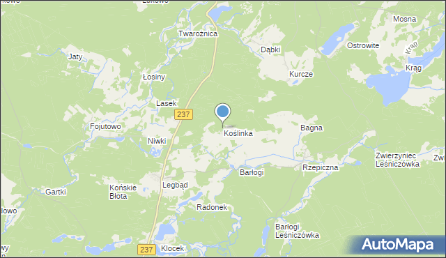 mapa Koślinka, Koślinka gmina Tuchola na mapie Targeo