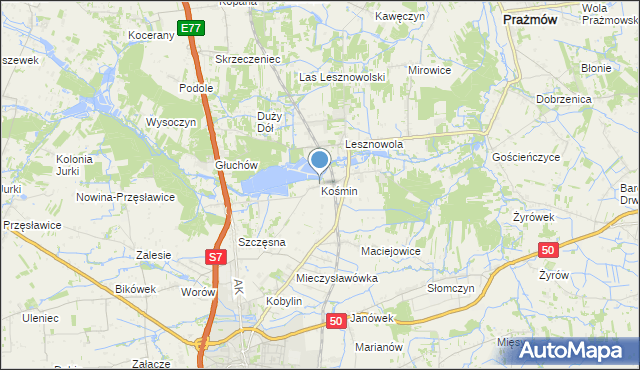 mapa Kośmin, Kośmin gmina Grójec na mapie Targeo