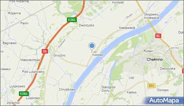 mapa Kosowo, Kosowo gmina Świecie na mapie Targeo