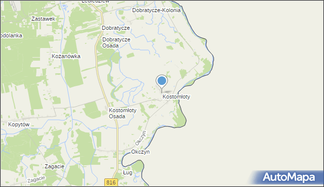mapa Kostomłoty, Kostomłoty gmina Kodeń na mapie Targeo