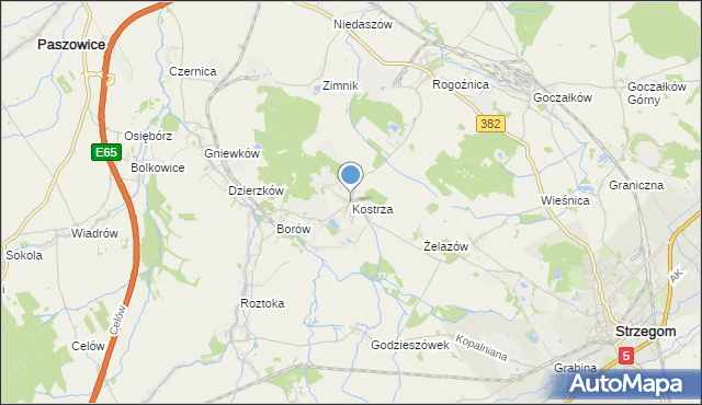 mapa Kostrza, Kostrza gmina Strzegom na mapie Targeo