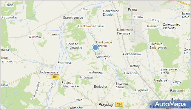 mapa Kostrzyna, Kostrzyna gmina Przystajń na mapie Targeo