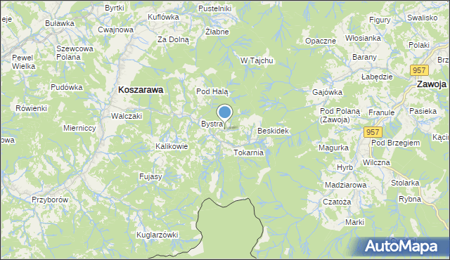 mapa Koszarawa-Bystra, Koszarawa-Bystra na mapie Targeo